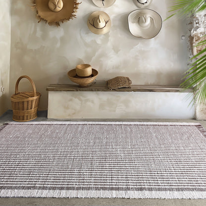 KAMEEL RUG - IVORY/BROWN - HAND WOVEN - COTTON DENIM