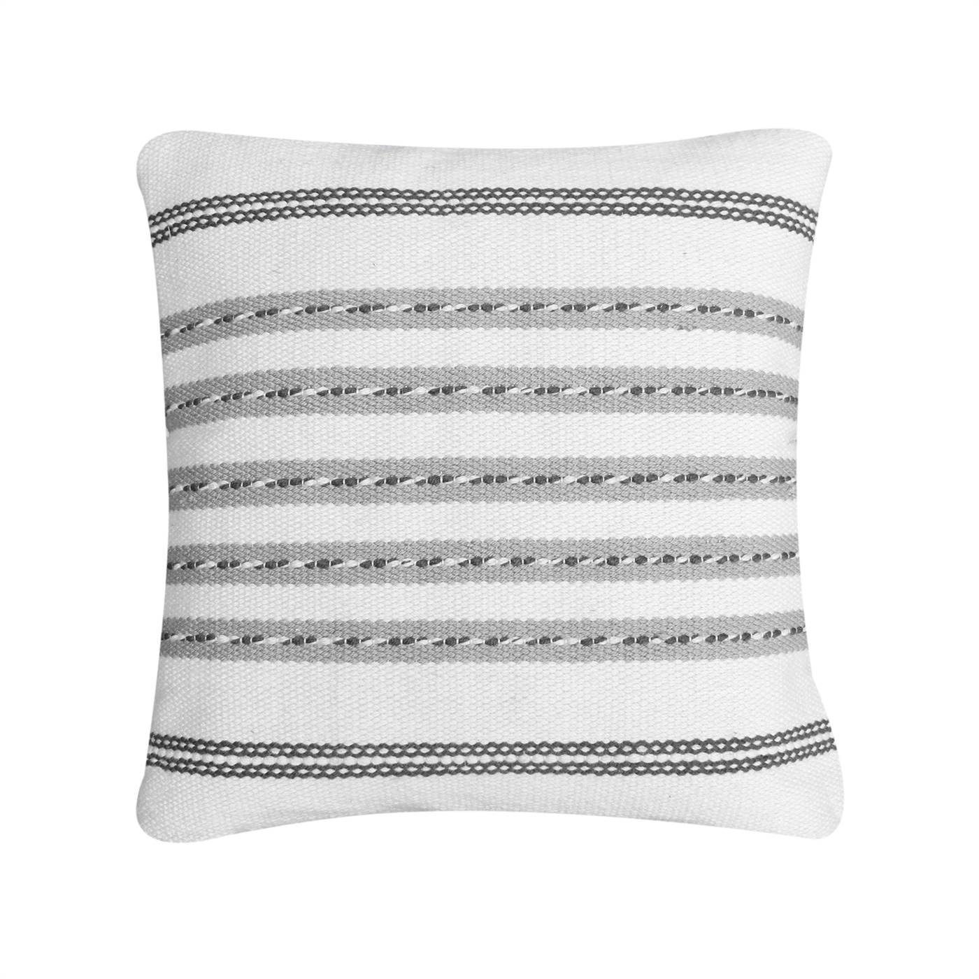 Khazar Cushion, 50x50 cm, Natural White, Grey, PET, Hand Woven, Pitloom, Flat Weave