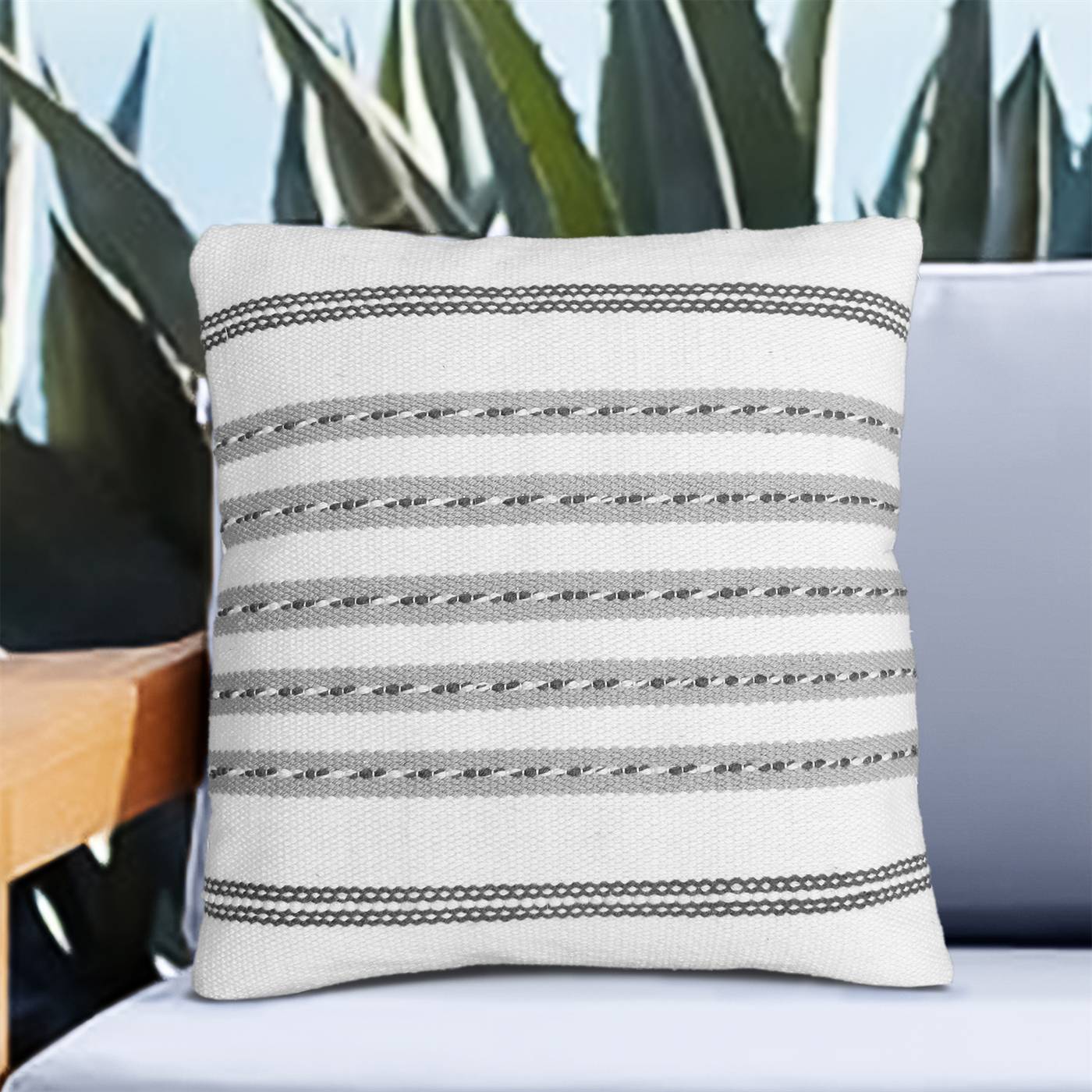 Khazar Cushion, 50x50 cm, Natural White, Grey, PET, Hand Woven, Pitloom, Flat Weave