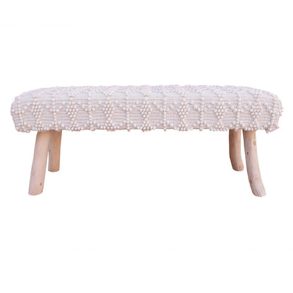 Kandos Bench, 120x40x50 cm, Natural White, Wool, Hand Woven, Pitloom, All Loop
