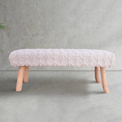 Kandos Bench, 120x40x50 cm, Natural White, Wool, Hand Woven, Pitloom, All Loop