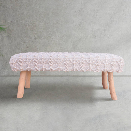Kandos Bench, 120x40x50 cm, Natural White, Wool, Hand Woven, Pitloom, All Loop