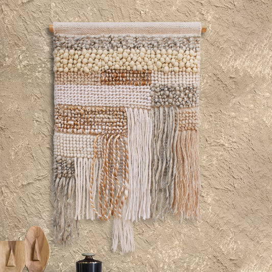 KLOPP WALL HANGING - NATURAL/GREY/IVORY - HAND WOVEN - WOOL + JUTE