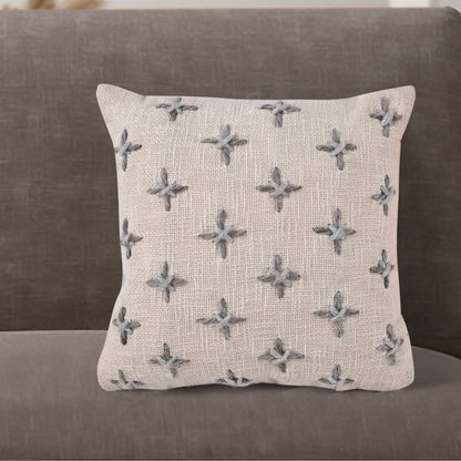 Leavitt Cushion, 45x45 cm, Natural White, Grey, Wool, Hand Made, Hm Stitching, Flat Weave