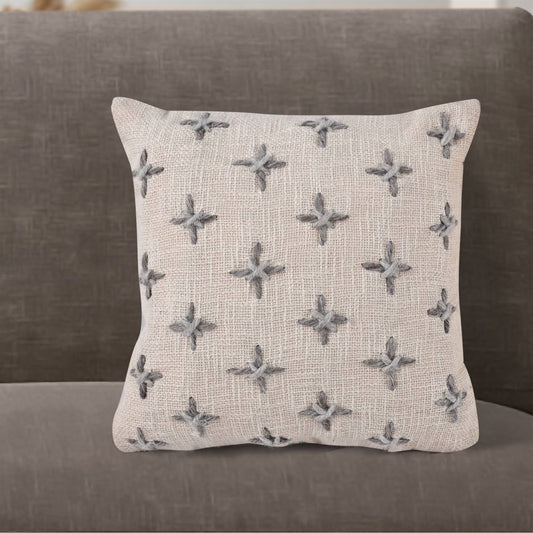 Leavitt Cushion, 45x45 cm, Natural White, Grey, Wool, Hand Made, Hm Stitching, Flat Weave