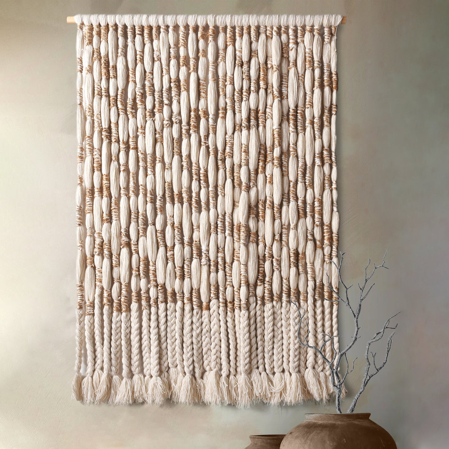 LEYERS WALL HANGING - IVORY/NATURAL - HAND KNITTED - WOOL + JUTE