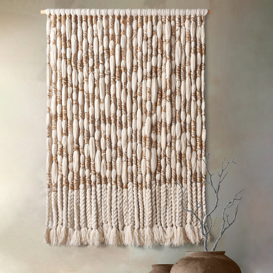LEYERS WALL HANGING - IVORY/NATURAL - HAND KNITTED - WOOL + JUTE