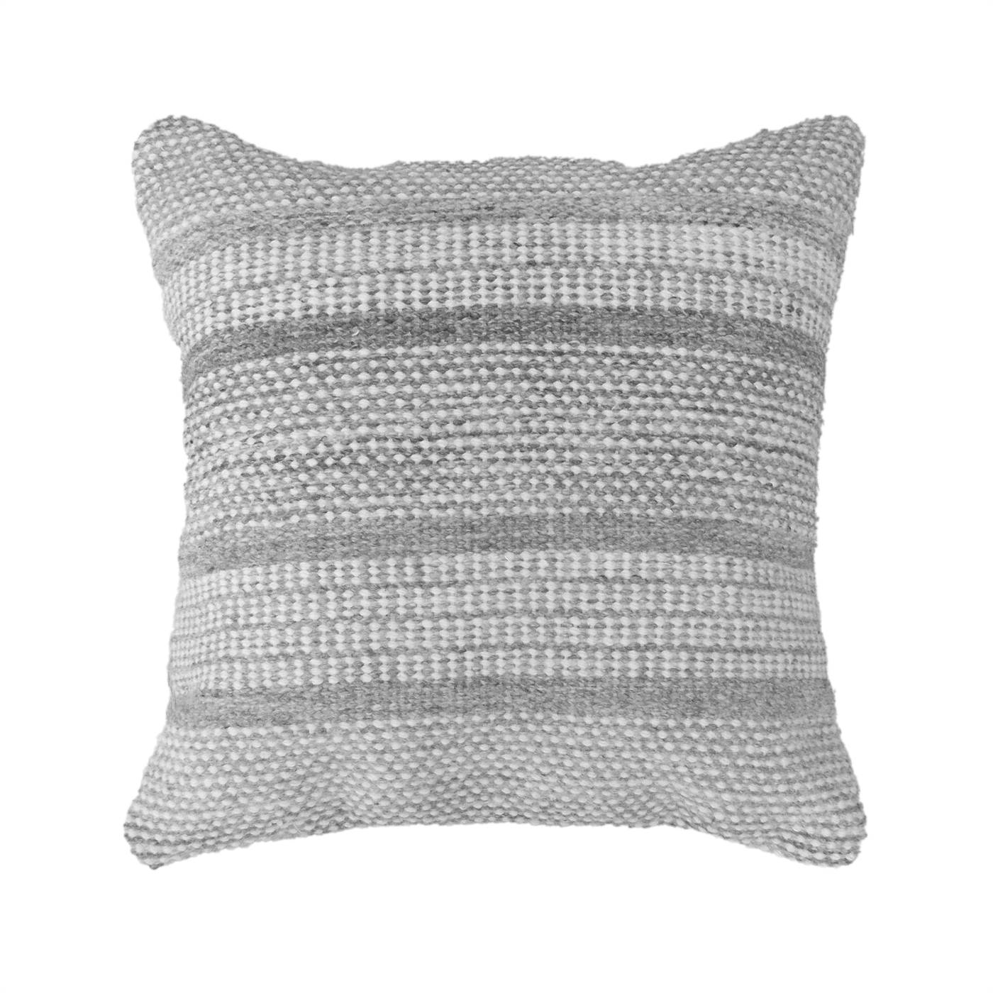 Lodz Cushion, 45x45 cm, Natural White, Grey, PET, Hand Woven, Pitloom, Flat Weave