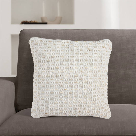 Lucerne Cushion, 45x45 cm, Natural White, Wool, Jute, Hand Woven, Pitloom, Flat Weave