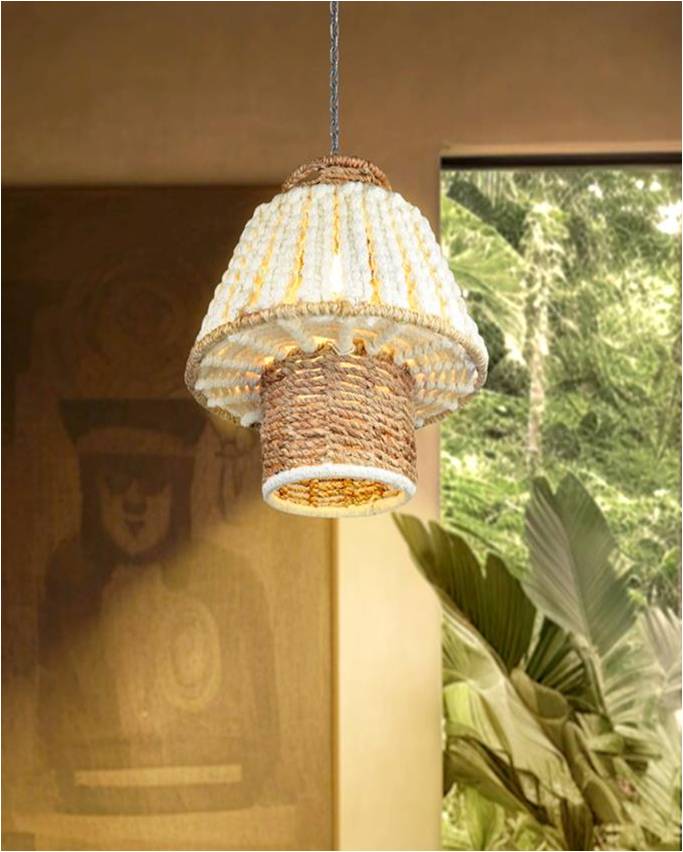 MAUA LAMP - IVORY/NATURAL - HAND MADE - WOOL DORI + JUTE
