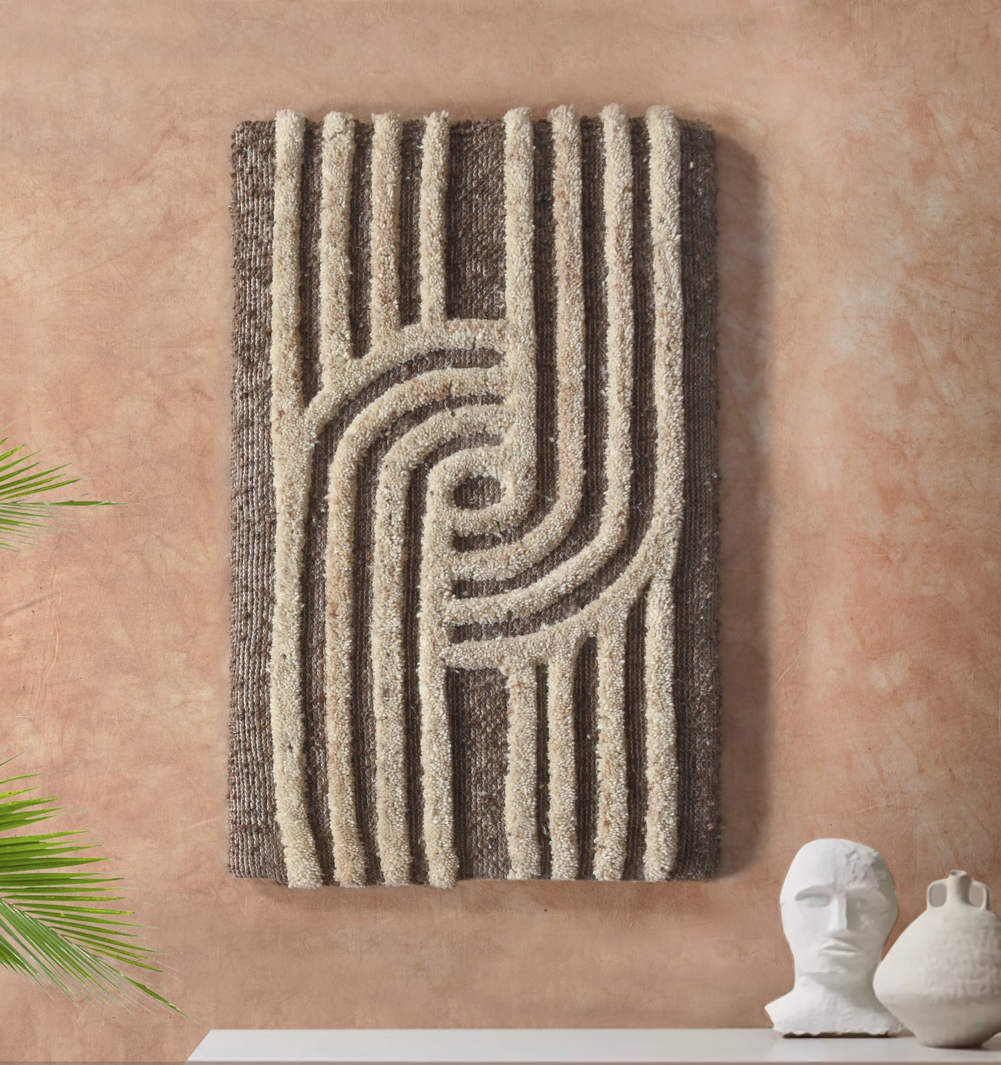 MAMEDOT WALL ART - AND MISGAV WALL ART - BROWN/BEIGE - HAND WOVEN/OVER TUFTED - WOOL & MDF