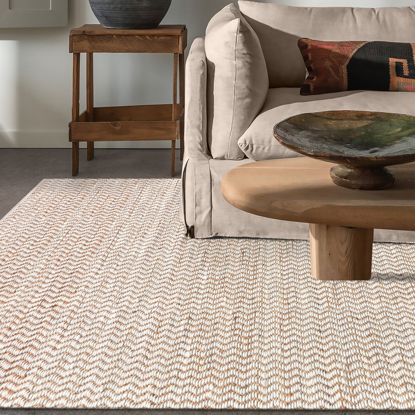 MISSION RUG - NATURAL/IVORY - JUTE/WOOL - HANDWOVEN