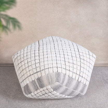 MORAVICA POUF - IVORY/GREY - HAND WOVEN - WOOL