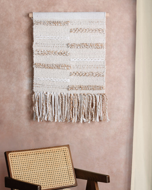 NEGRESTI WALL HANGING - IVORY - HAND WOVEN - JUTE + COTTON SALVAGE  + COTTON RAG