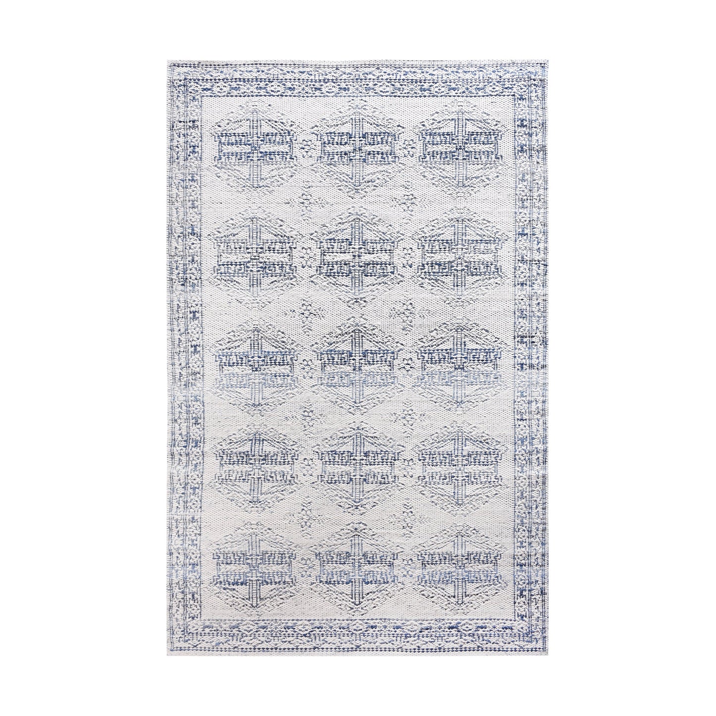 NISHE RUG - IVORY/BLUE - JACQUARD WOVEN - COTTON DENIM/WOOL