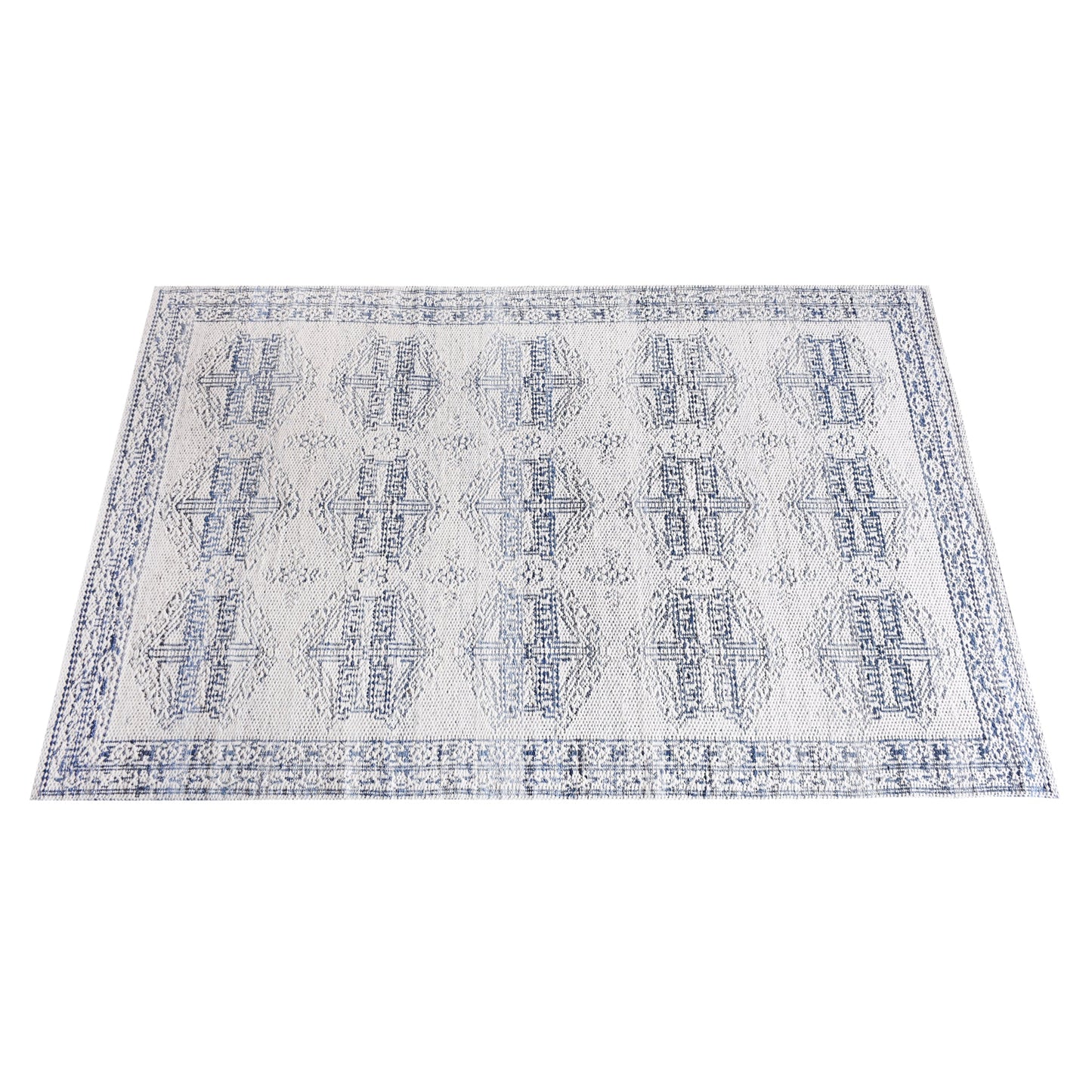 NISHE RUG - IVORY/BLUE - JACQUARD WOVEN - COTTON DENIM/WOOL