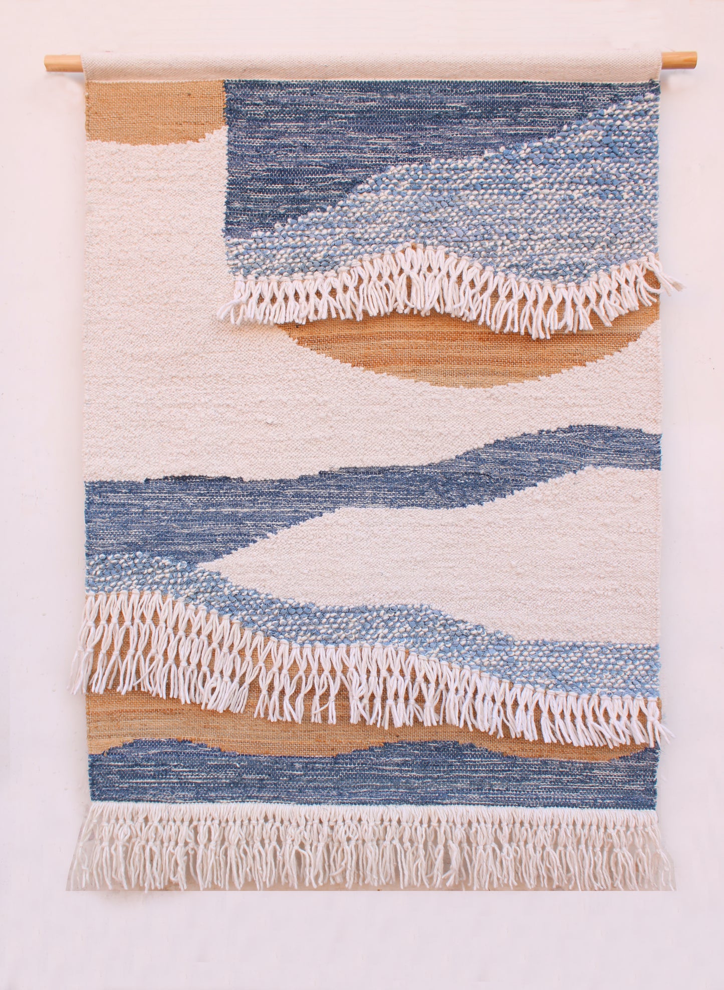 NASMITH WALL HANGING - IVORY/BLUE/NATURAL - HANDWOVEN - WOOL/DENIM/JUTE
