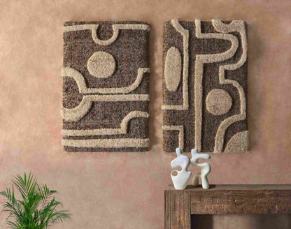 OKKATO WALL ART - AND KAIPI WALL ART - BROWN/BEIGE - HAND WOVEN/OVER TUFTED - WOOL & MDF