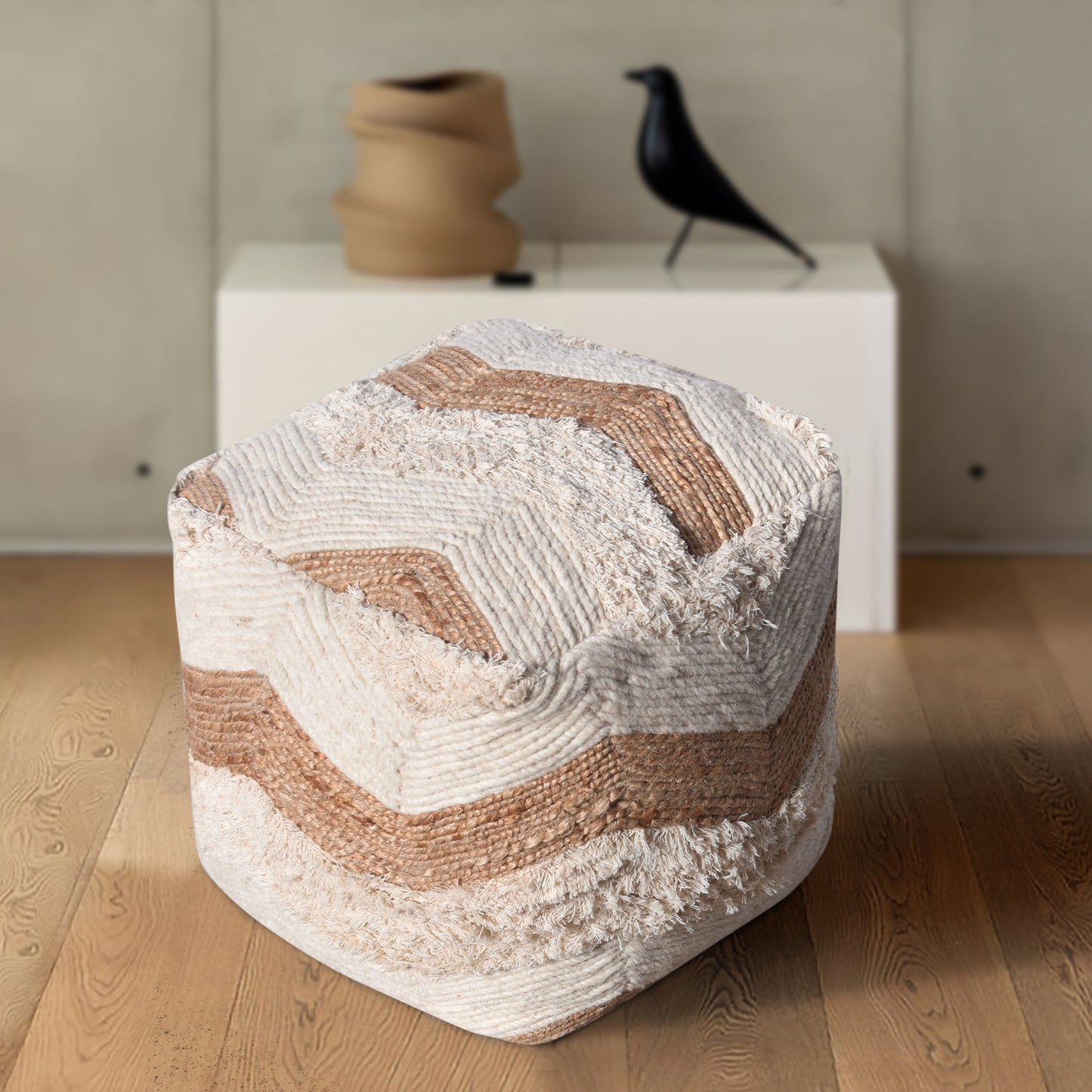 OLAINE POUF - WOOL/ JUTE/ COTTON SALVAGE