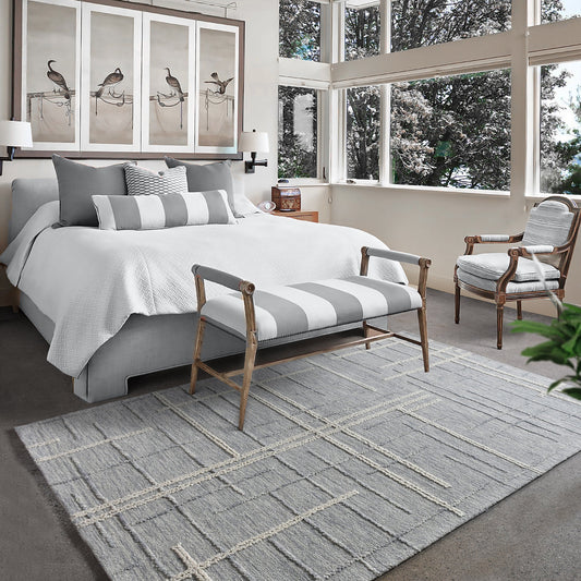 OMRA RUG - WOOL - BLUE/IVORY