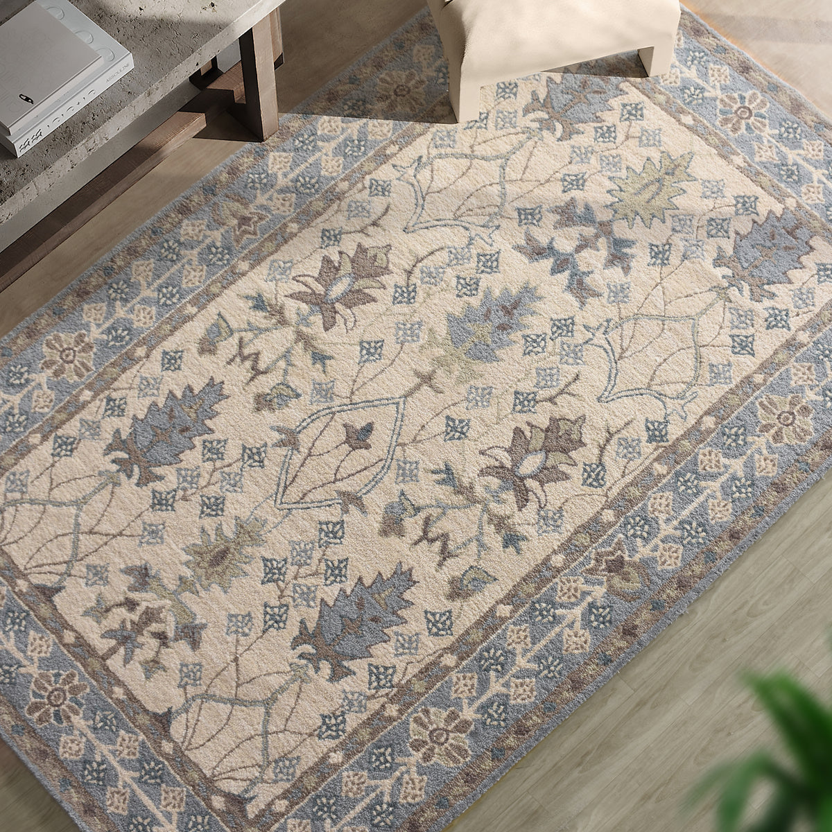 PALERMOSA RUG - IVORY/BLUE - HANDTUFTED - WOOL
