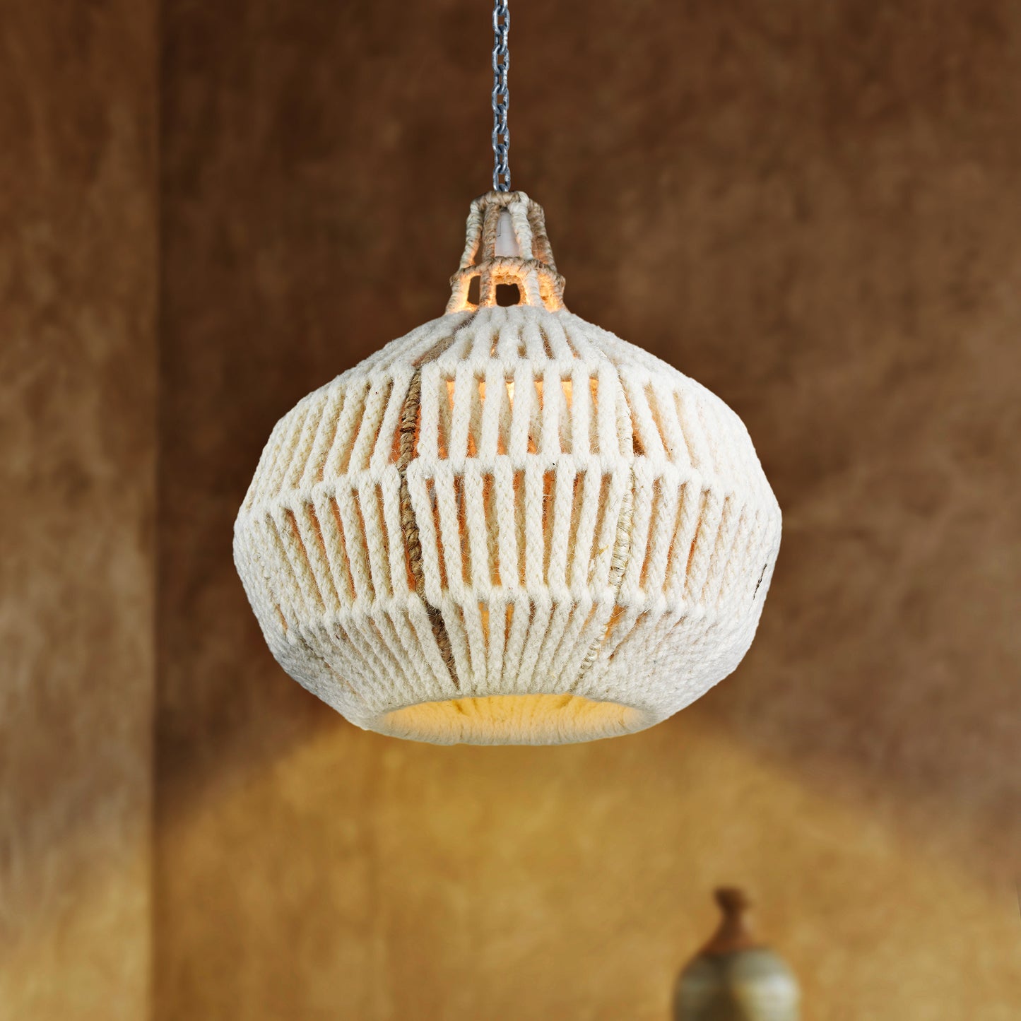 PAULICEIA LAMP - IVORY/NATURAL - HAND MADE - WOOL DORI + JUTE