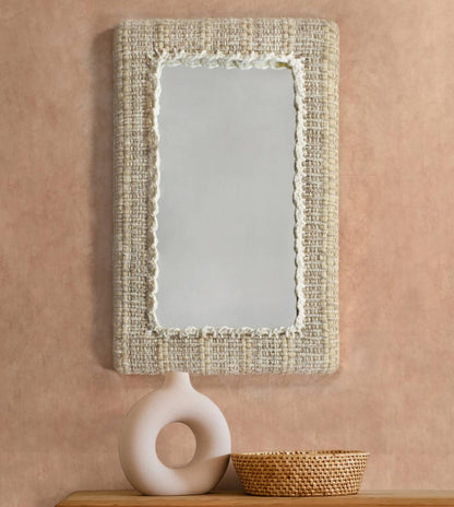 RACINE WALL MIRROR - IVORY/BEIGE - HAND WOVEN - WOOL/COTTON RAG & MDF