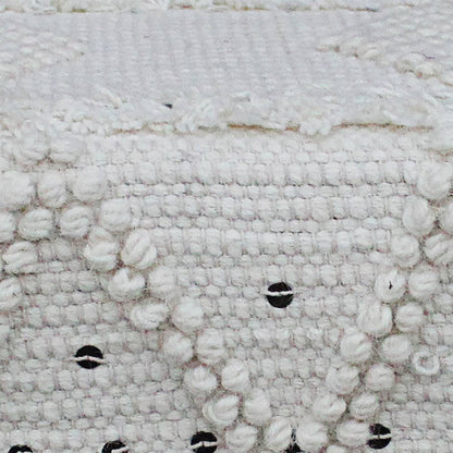 Roja Bench, 120x40x50 cm, Natural White, Wool, Metal Sequence, Hand Woven, Pitloom, Cut And Loop