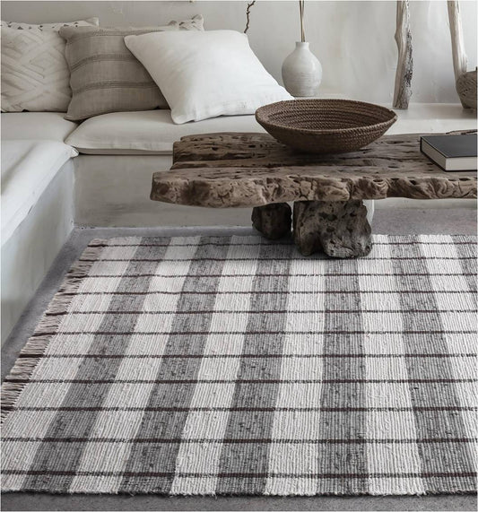 RONALDSEY RUG - IVORY/BROWN - HAND WOVEN - COTTON DENIM