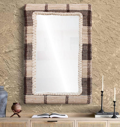RONALDSEY WALL MIRROR - IVORY/BROWN - HAND WOVEN - WOOL/COTTON DENIM & MDF