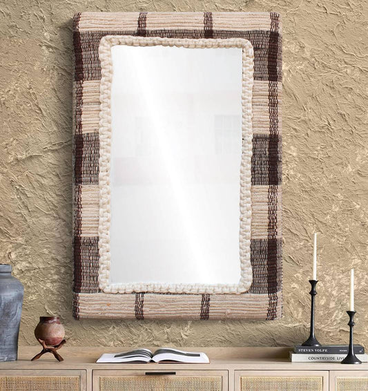 RONALDSEY WALL MIRROR - IVORY/BROWN - HAND WOVEN - WOOL/COTTON DENIM & MDF