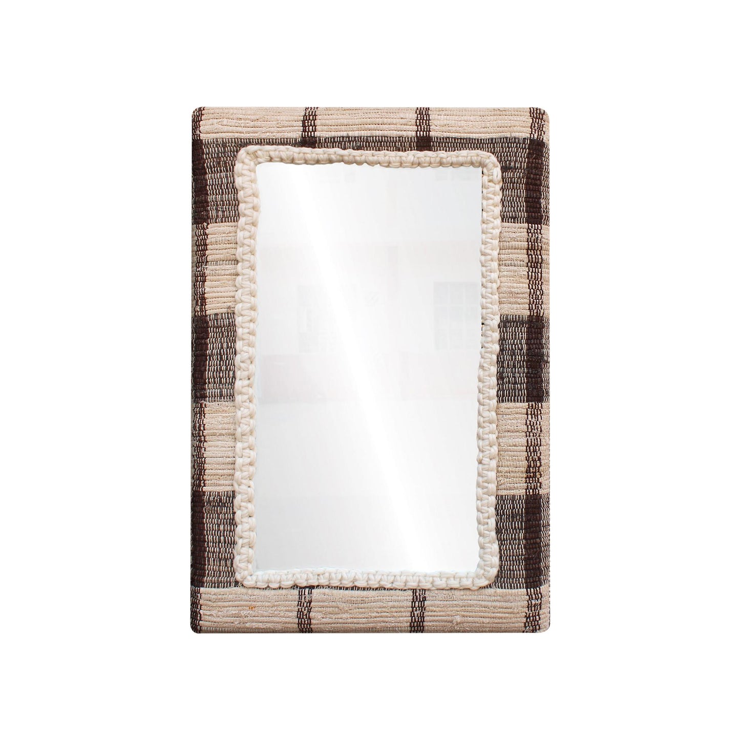 RONALDSEY WALL MIRROR - IVORY/BROWN - HAND WOVEN - WOOL/COTTON DENIM & MDF