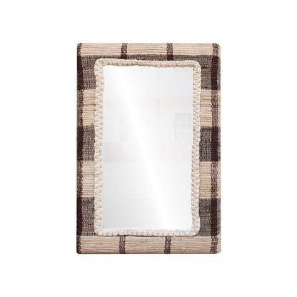 RONALDSEY WALL MIRROR - IVORY/BROWN - HAND WOVEN - WOOL/COTTON DENIM & MDF