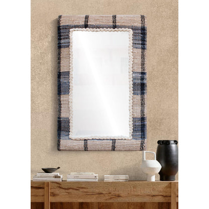 RONALDSEY WALL MIRROR - IVORY/BLUE - HAND WOVEN - WOOL/COTTON DENIM & MDF