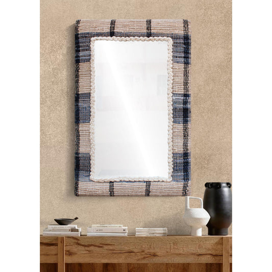 RONALDSEY WALL MIRROR - IVORY/BLUE - HAND WOVEN - WOOL/COTTON DENIM & MDF