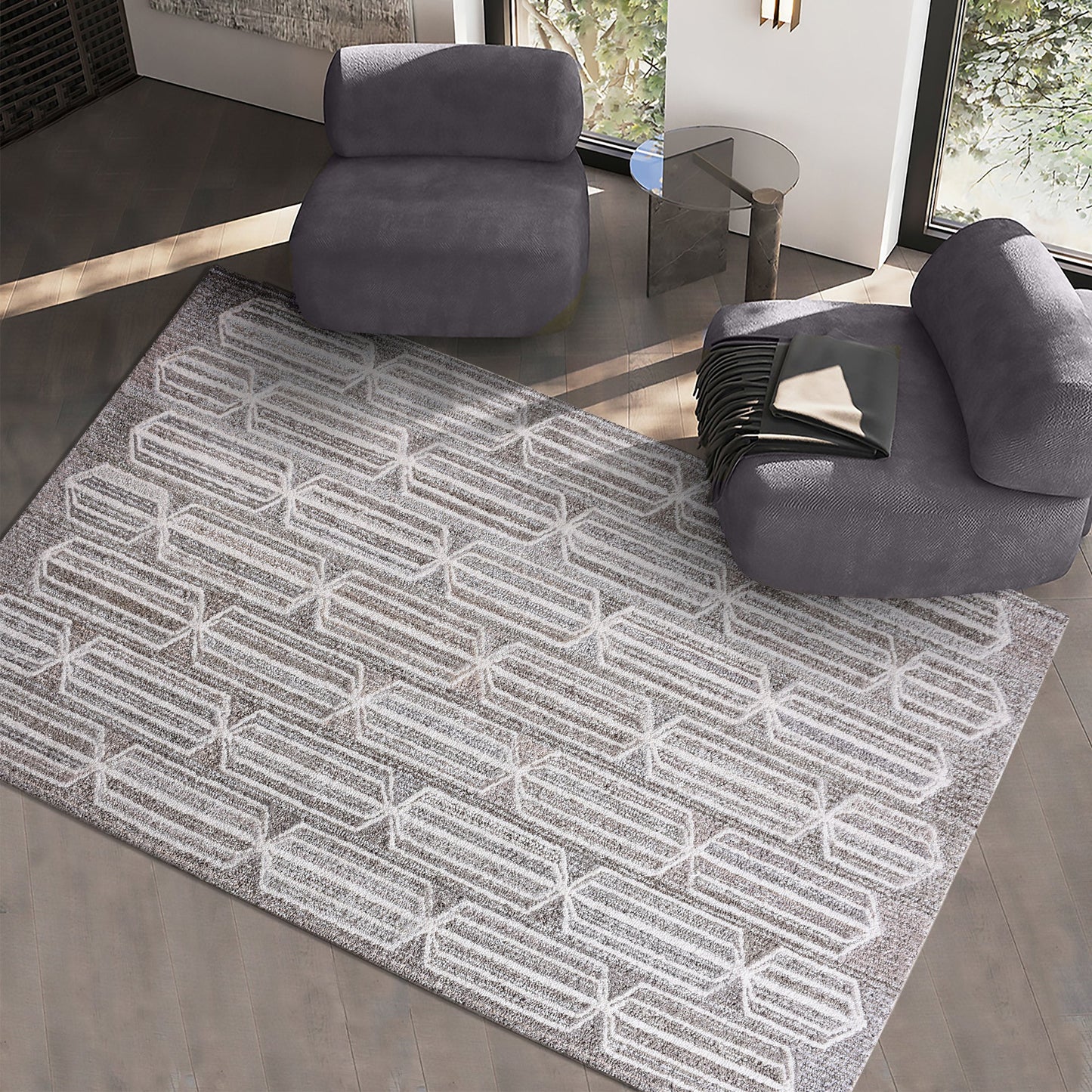 ROTAN RUG - BEIGE/WHITE - HAND TUFTED - COTTON DENIM/WOOL