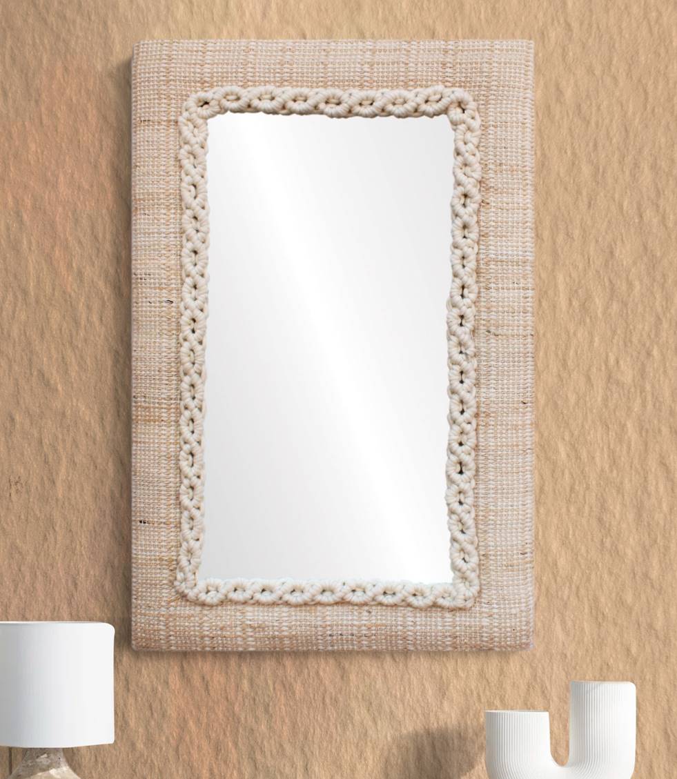 SNAGOV WALL MIRROR - IVORY/NATURAL - HAND WOVEN - WOOL/JUTE & MDF