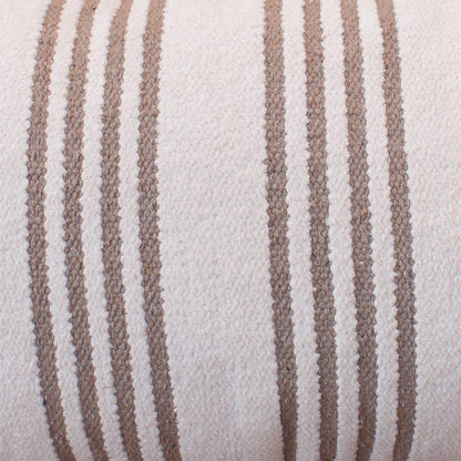 Striped Lumber Cushion, 36x91 cm, Natural White, Beige, Cotton, Chenille, Hand Woven, Pitloom, Flat Weave