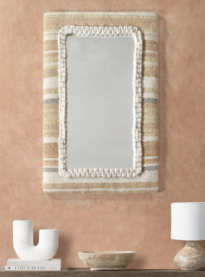 TARLTON  WALL MIRROR - NATURAL/IVORY/GREY - PUNJA KELIM - JUTE/WOOL & MDF
