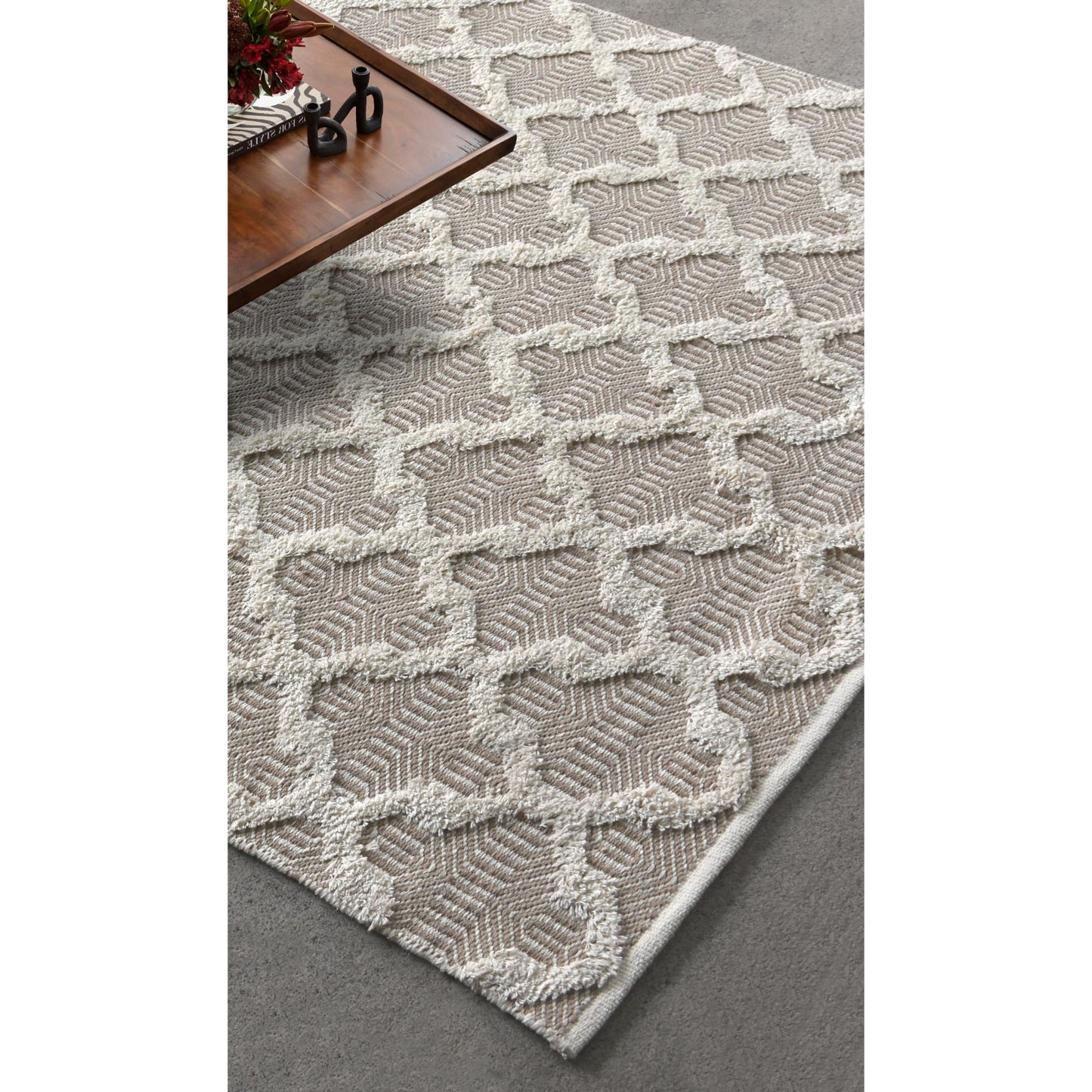 TINSLEY RUG - BEIGE/IVORY - HANDWOVEN - COTTON