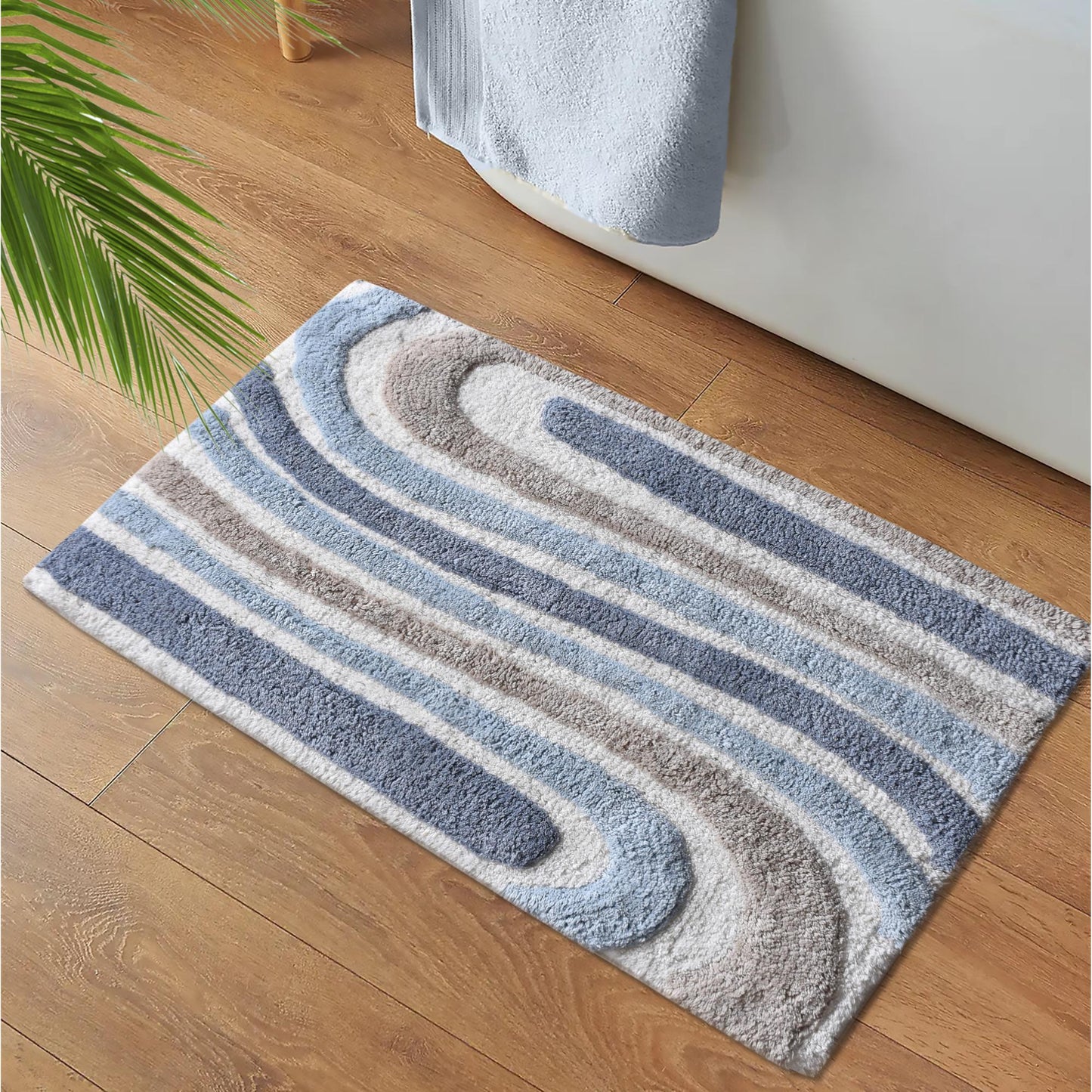 LUHHER BATH RUG - IVORY/BLUE/BEIGE - TABLE TUFTED - COTTON