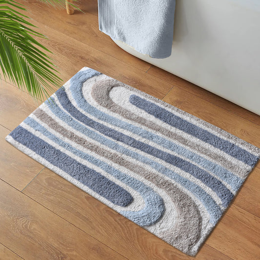 LUHHER BATH RUG - IVORY/BLUE/BEIGE - TABLE TUFTED - COTTON