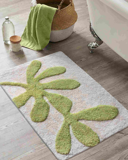 MALUTI BATH RUG - IVORY/GREEN - TABLE TUFTED - COTTON