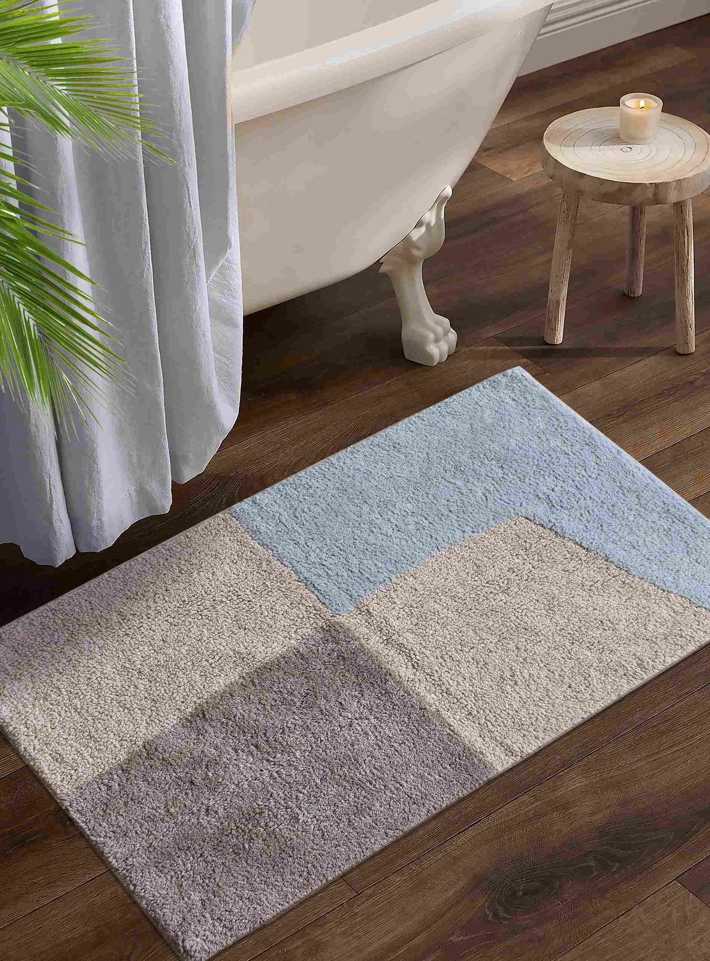 TOKOZA BATH RUG - IVORY/BLUE/GREY - TABLE TUFTED - COTTON