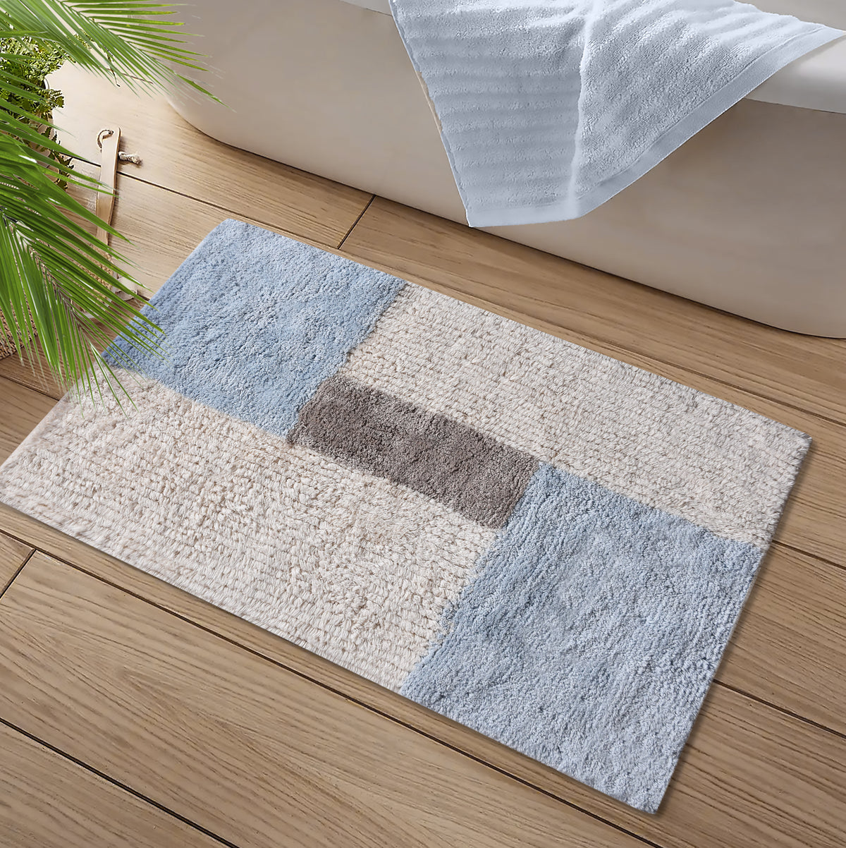 ERASMUS BATH RUG - IVORY/BEIGE/BLUE - TABLE TUFTED - COTTON