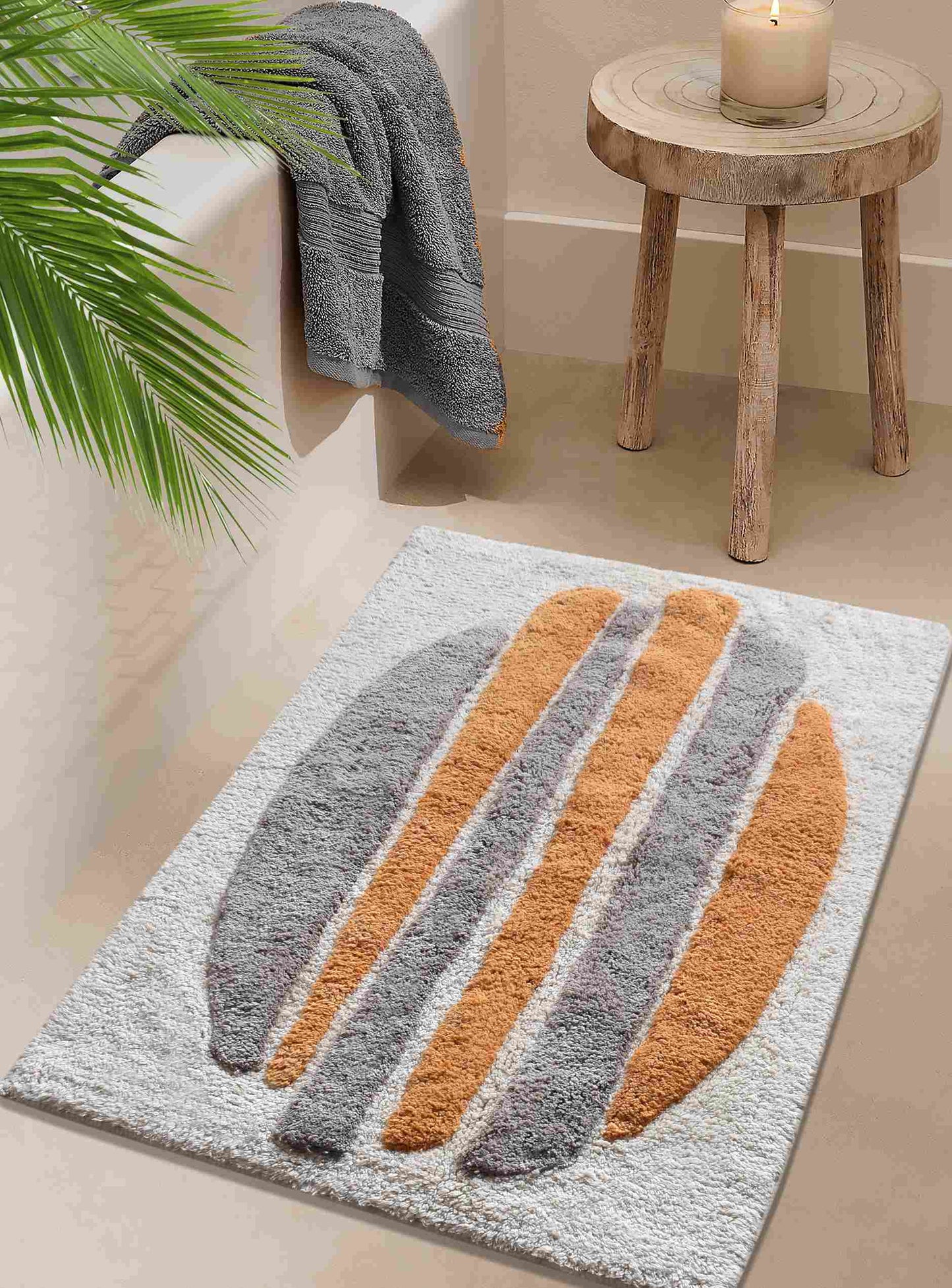 ZONKEZI BATH RUG - IVORY/GREY/ORANGE - TABLE TUFTED - COTTON