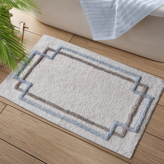 ANGKE-III BATH RUG - IVORY/BLUE/BEIGE - TABLE TUFTED - COTTON
