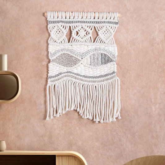 UNITA WALL HANGING - IVORY/BEIGE/GREY - HAND KNITTED -  WOOL DORI