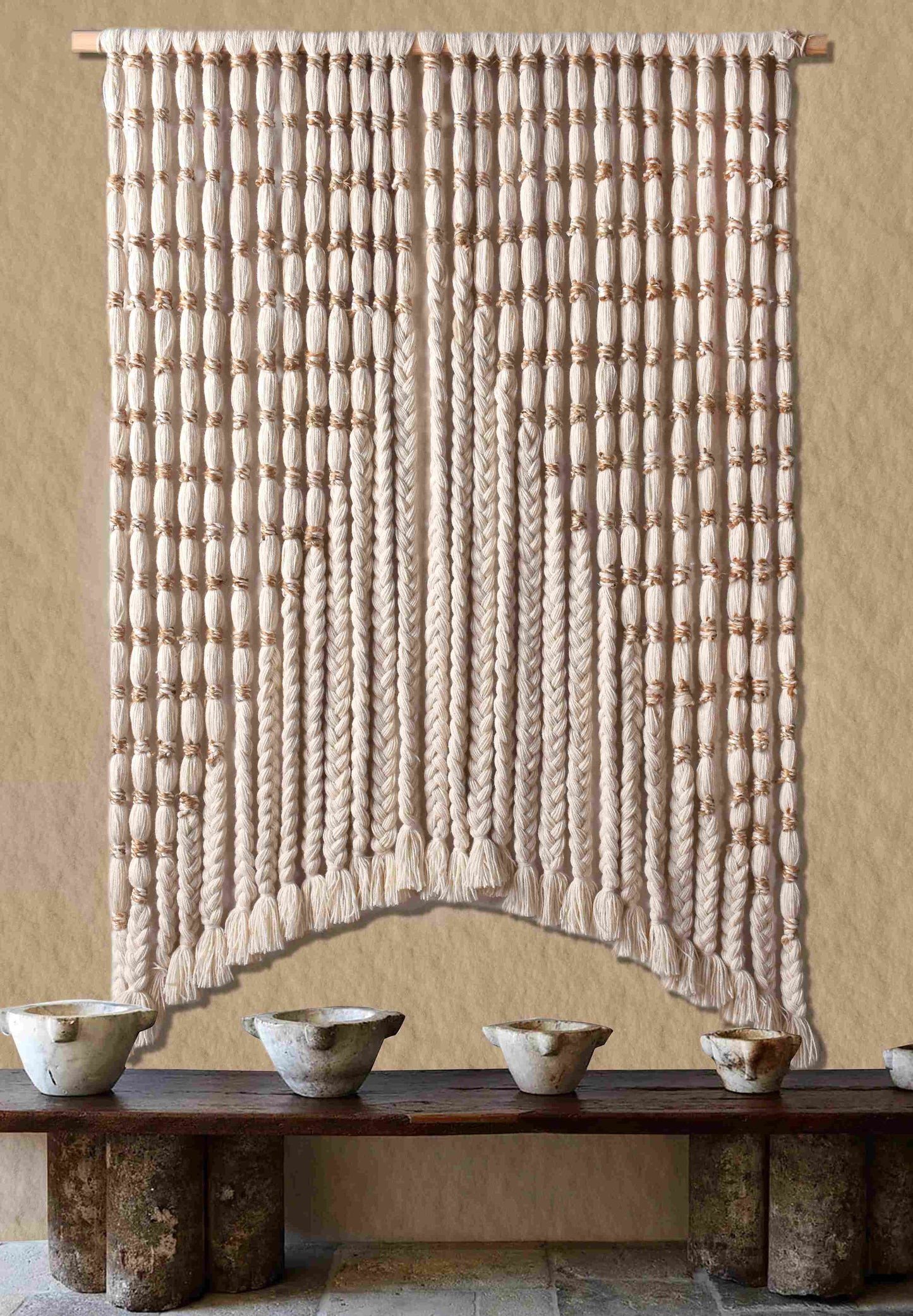 VERGARA WALL HANGING - IVORY/NATURAL - HAND KNITTED - JUTE + WOOL