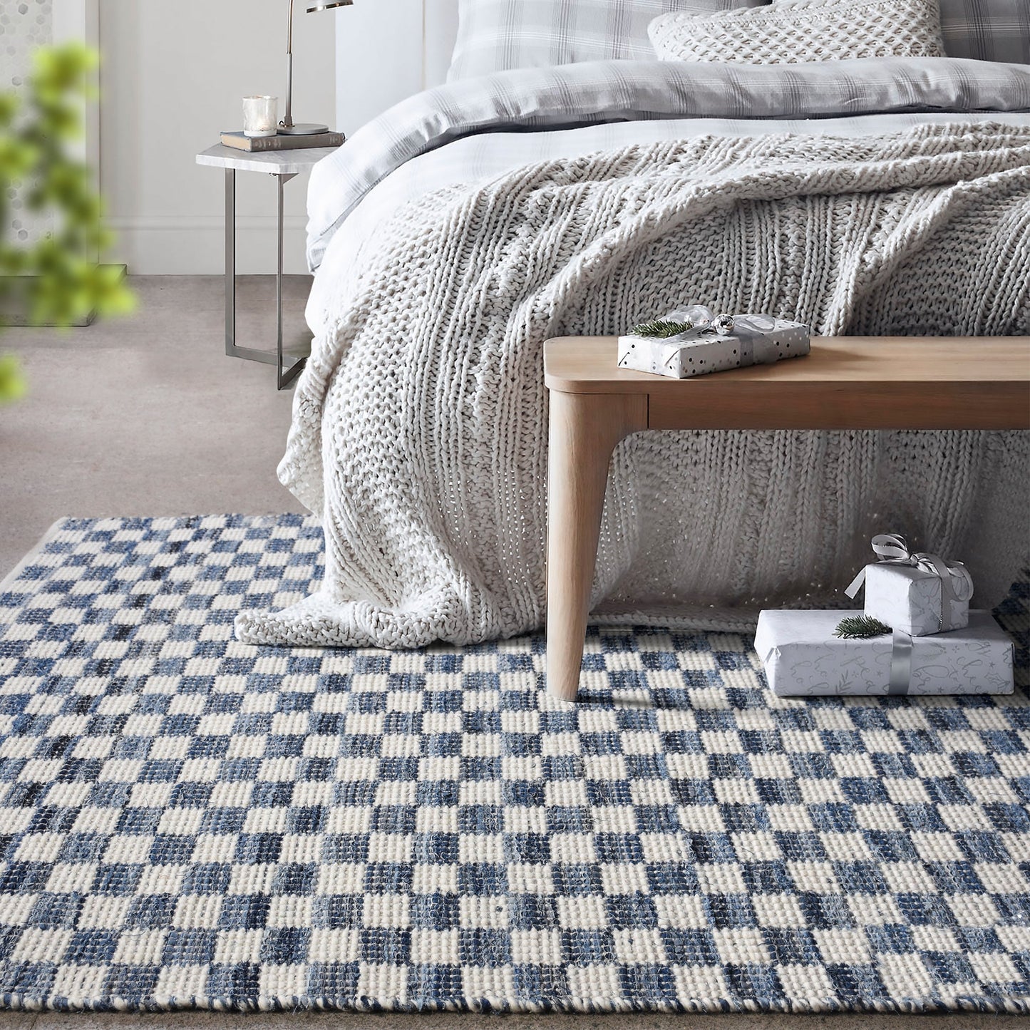 NICOLAVS RUG - IVORY/BLUE - HAND WOVEN - COTTON DENIM/WOOL